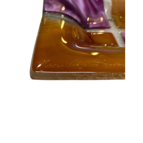 Studio Fused Art Deco Glass Square Trinket Key Jewelry Dish - Signed by Artist - Picture 6 of 11